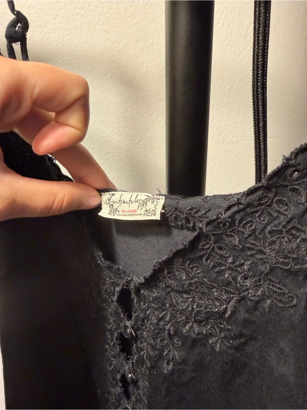 Free People Black Embroidered Button-Front Camisole